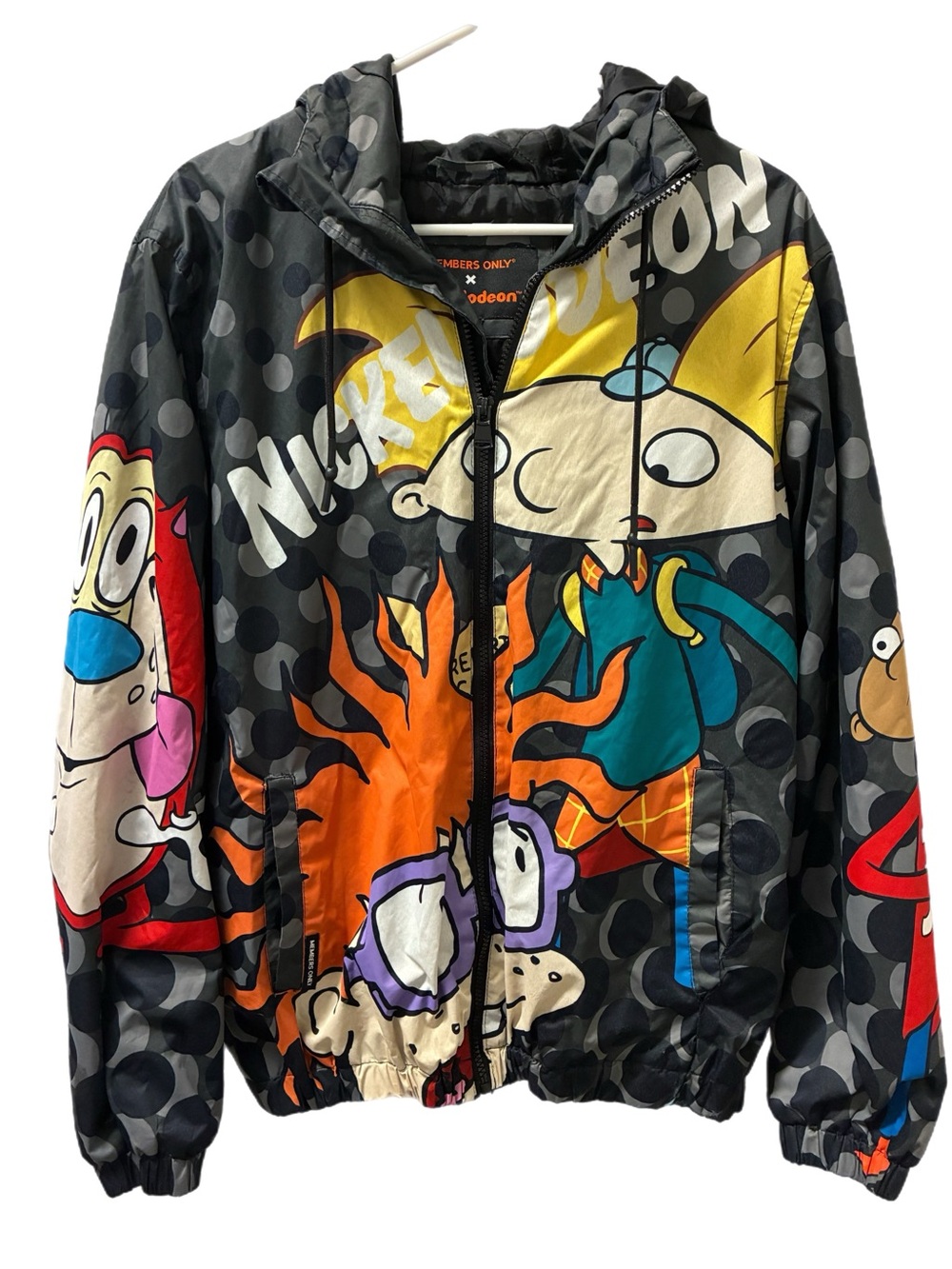VTG Members Only Nickelodeon Rugrats Black Cartoon Graphic Hooded Jacket Mens S